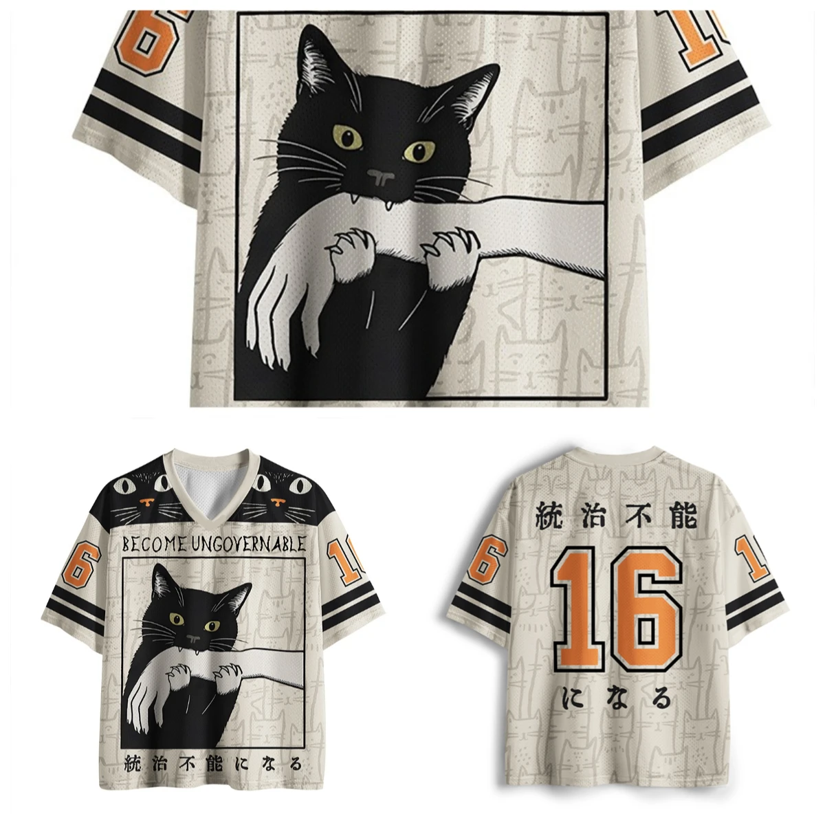 Rebellisches schwarzes Katzen-Trikot mit 3D-Druck für Erwachsene und Kinder, „Cannot Dominate“ Meme American Retro Kurzarm Image