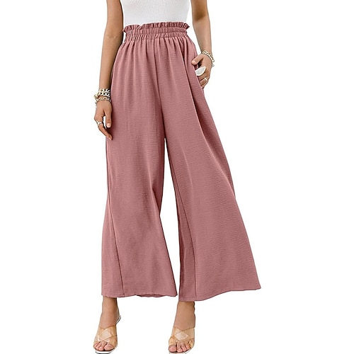 Damen Weites Bein Chinos Urlaub Mode Streetwear Volle Länge Hohe Taille Einfarbig Elastischer Bund Bequem Komfort Weich Dehnbar Täglich Outdoor Straße Blau Schwarz Weiß Rosa Sommer Frühling Herbst Image
