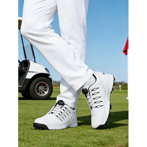 Weiße Herren-Golfschuhe, atmungsaktives Obermaterial, leichte, rutschfeste Sohle, ideal für Golfplatz, Training und Outdoor-Sportarten Image