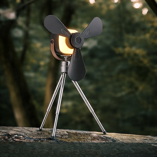 tragbarer Campingventilator mit Beleuchtung Stativ, wiederaufladbarer, tragbarer USB-Zeltventilator mit Fernbedienung, LED-Hängeventilator für Camping und Wohnmobile Image