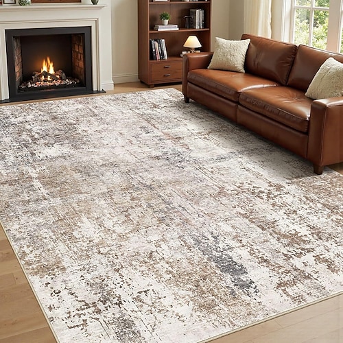 Nordischer abstrakter Teppich in Kaschmiroptik, rutschfest, vollflächig, strapazierfähig und maschinenwaschbar, für Wohn- und Schlafzimmer Image