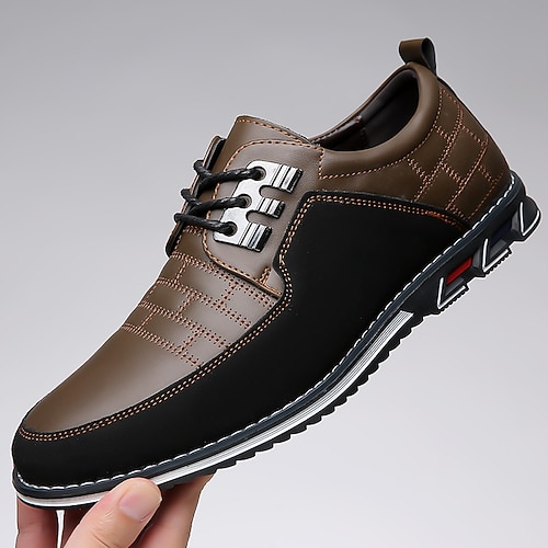 Rote und schwarze Schnürschuhe für Herren, modern und sportlich, bequeme Alltagsschuhe für Arbeit, Reisen und Freizeit Image