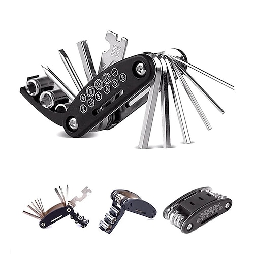 16-in-1 tragbares Fahrradreparaturset mit Sechskantschlüssel, Muttern, Reifenschraubendreher, Motorrad- und Fahrradreparaturwerkzeug Image