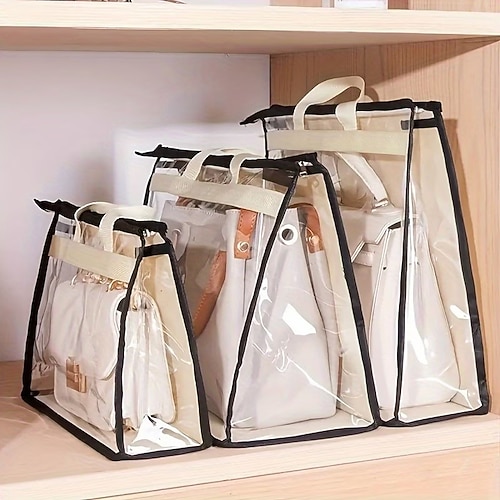 3-teiliges Set Aufbewahrungsbeutel aus Vliesstoff für Handtaschen und Geldbörsen, staubdichte Kleiderschrank-Organizer-Boxen mit Reißverschluss, Schutzhüllen für Handtaschen und Taschenaufbewahrung Image