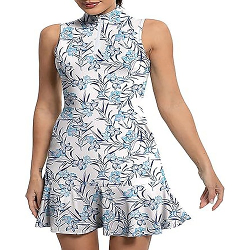 Damen Grafik Leopard Geometrisch Tenniskleid mit Shorts Sportkleid Golf-Polo-Kleid Ärmellos Rüsche Patchwork Viertel Postleitzahl Elastisch Schweißableitend Atmungsaktiv Tennis Golfspiel Badminton Image