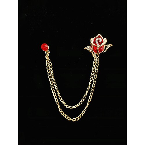 Rosenbrosche aus einer Herrenlegierung mit Kette, Accessoire für Hochzeiten und festliche Anlässe, in verschiedenen Farben erhältlich, elegante Blumenbrosche für formelle Anlässe Image