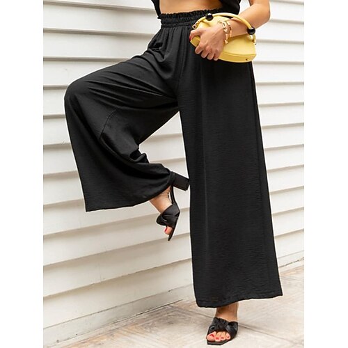 Damen Weites Bein Chinos Urlaub Mode Streetwear Volle Länge Hohe Taille Einfarbig Elastischer Bund Bequem Komfort Weich Dehnbar Täglich Outdoor Straße Blau Schwarz Weiß Rosa Sommer Frühling Herbst Image