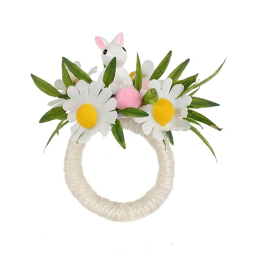 2/4 Stück Osterhasen-Serviettenringe, frühlingshafte florale Hasen-Serviettenhalter mit gesprenkelten Eiern Gänseblümchen, Tischdekoration im Landhausstil für die Osterfeier, Serviettenringe aus Image