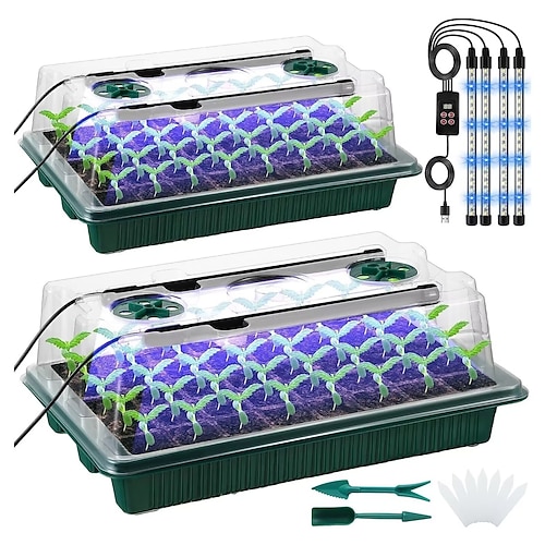 Anzuchtschale mit Pflanzenlampe, Anzuchtset mit Feuchtigkeitskuppel, Anzuchtschale mit einstellbarer Helligkeit und intelligentem Timer, 3 Modi, 4 Zeitschaltuhren, Keimset für drinnen Image