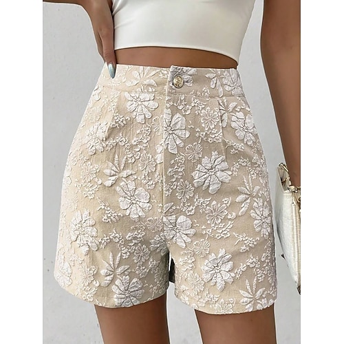 Damen Chinos Shorts Elegant Urlaub Streetwear Kurz Mittlere Taillenlinie Blumen Jacquard Tasche Bequem Komfort Atmungsaktiv Mikroelastisch Täglich Outdoor Streetwear Hellgrau Aprikose Hellgrün Rosa Image