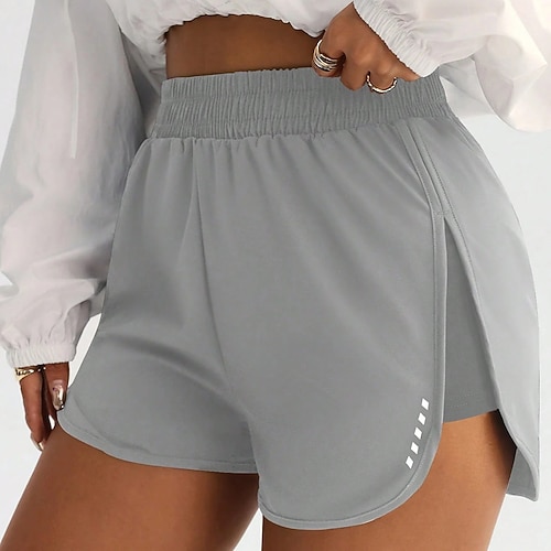 Damen Sportliche Shorts Shorts Sommershorts Urlaub Mode Sport Kurz Mittlere Taille Einfarbig Einfach Elastischer Bund Komfort Schnelltrocknend Atmungsaktiv Dehnbar Outdoor Yoga Straße Weinrot Image