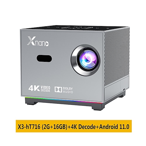 Tragbarer Mini-Smart-Projektor mit WLAN und Bluetooth, 2 GB RAM 16 GB internem Speicher, Android-Betriebssystem, 720p-LCD-Display (unterstützt 4K/8K), Sprachfernbedienung für Heimkino-Anwendungen, Image