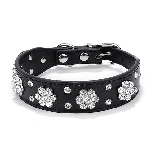 Hund Leder pu Halsband, bling Blume besetzt Strass Hundehalsbänder, verstellbare Schnalle Haustier Halskette Halsband, für kleine mittlere Haustiere, rot xs fba Image