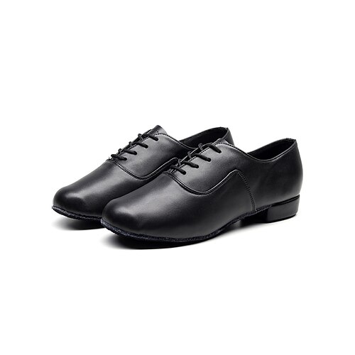 Schwarze Herren-Tanzschuhe für Standardtänze – niedriger Absatz, Schnürung, professionelles Training für Lateinamerikanische Tänze, Salsa und Tango Performance-Schuhe Image