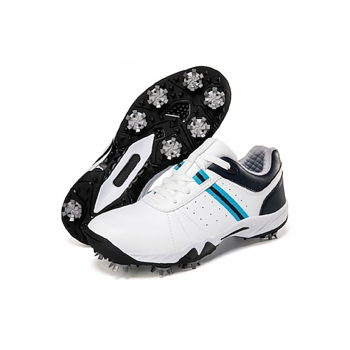 Weiße Herren-Golfschuhe mit roten Streifen, leichtes, atmungsaktives Mesh-Obermaterial, rutschfeste Sohle, bequeme Golfschuhe für Outdoor-Sportarten Image