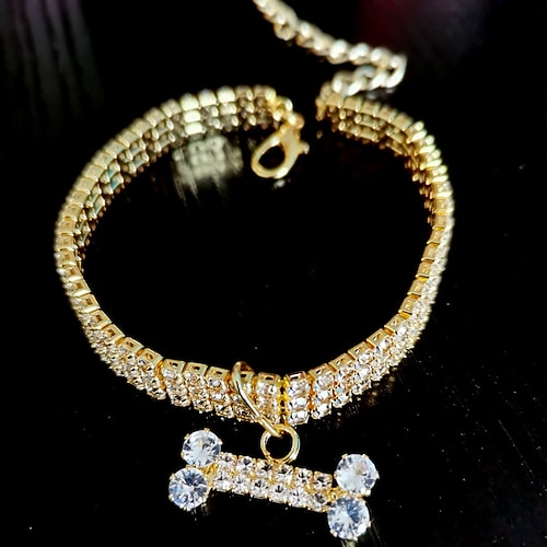 2 Stück Perlen Hundehalsband Halsketten kleine Hunde Katzen Strass Halsband Halskette Set Kristall Haustier Hündchen Halskette verstellbarer Hundeschmuck für Haustiere kleine Mädchen Katzen