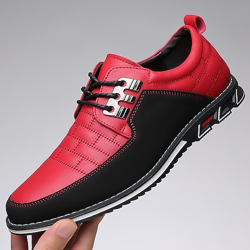 Rote und schwarze Schnürschuhe für Herren, modern und sportlich, bequeme Alltagsschuhe für Arbeit, Reisen und Freizeit Image