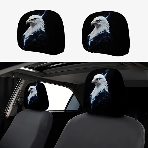 2er-Set Auto-Kopfstützenbezüge mit Adler-Totem-Motiv, Auto-Innenausstattung, elastisches Design, universelle Passform, ideal für lange Autofahrten, wertet die Autoatmosphäre auf, perfekte lustige Image
