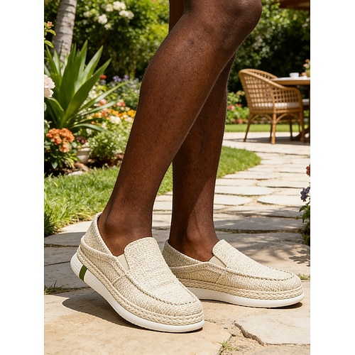 Beigefarbene Herren-Slipper aus Canvas, leichtes, atmungsaktives Obermaterial, bequeme Outdoor-Schuhe für Reisen und den Alltag Image
