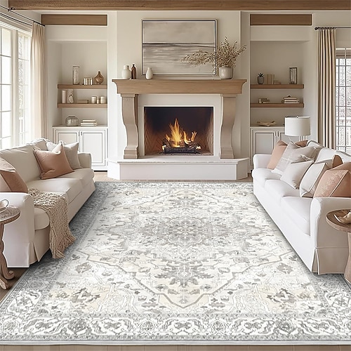 Persischer Ethno-Teppich, Vintage-Boho-Schlafzimmerteppich, strapazierfähiger, rutschfester Teppich für das Wohnzimmer Image