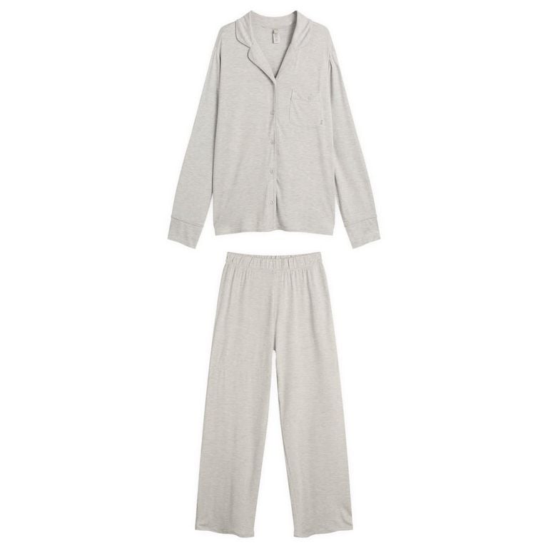 Sleep Long Sleeve Button Up Sleep Set - White - Skims Nightwear