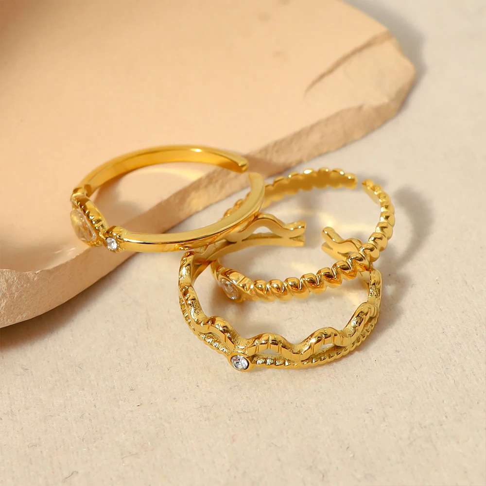 WILD & FREE Anelli di cristallo di zircone in acciaio inossidabile placcato oro per le donne anello regolabile di tendenza semplice regalo di gioielli da sposa