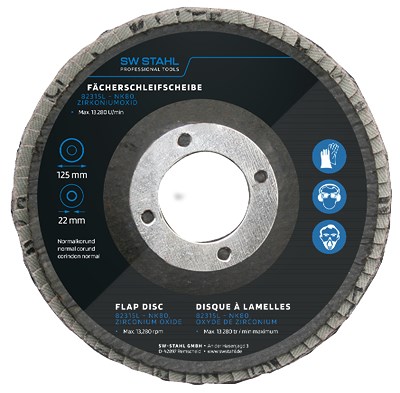 Sw Stahl Fächerschleifscheibe, Zirkoniumoxid, 125 mm, NK80, 10 Stück [Hersteller-Nr. 82315L] Image