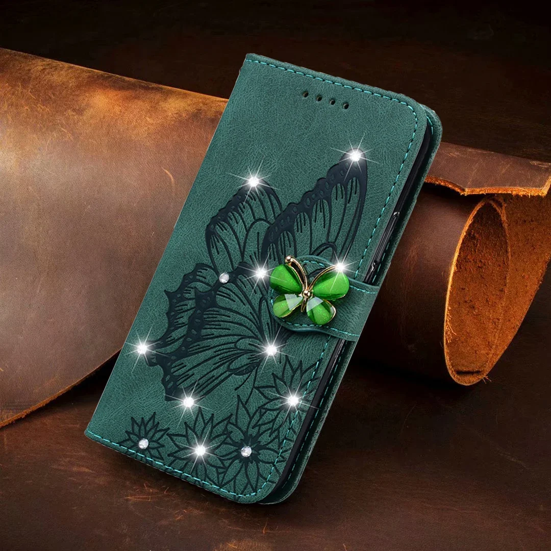Étui portefeuille à rabat en cuir pailmétrage pour iPhone, coque de carte papillon Bling Ple, iPhone 16 Pro Max, iPhone 15 Plus, iPhone 11, iPhone 14, iPhone 13, iPhone 12, iPhone Poly XS, iPhone X,