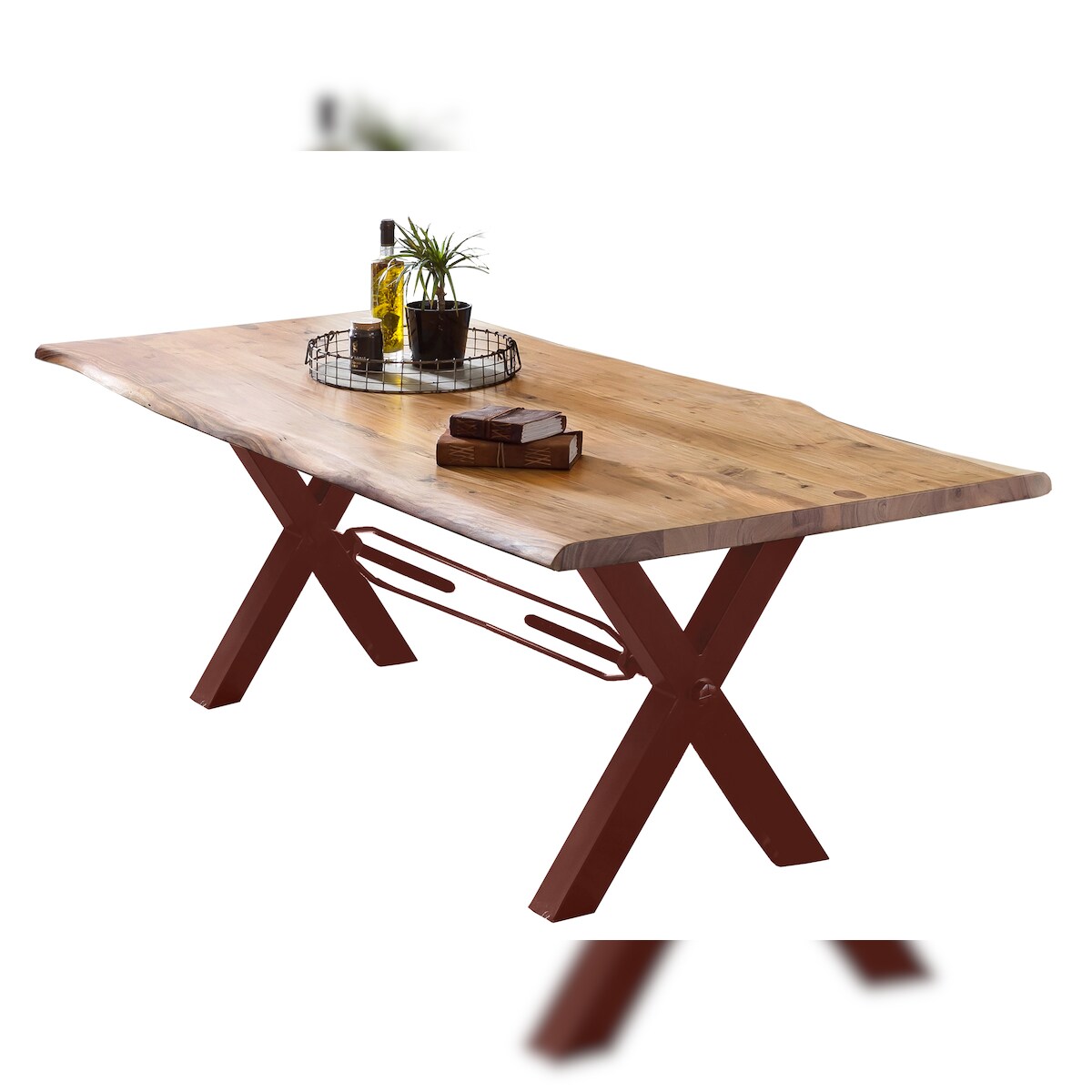 SIT Möbel Esstisch Baumkante | 240x100x78 cm | Platte 56 mm Akazie natur | X-Gestell Metall antikbraun | 15876-00 | Serie TABLES & CO Image