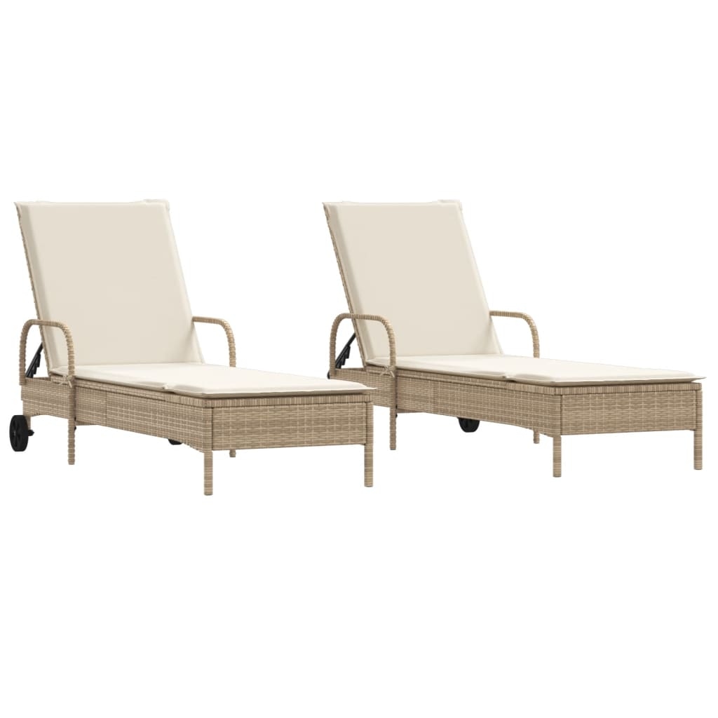 vidaXL Sonnenliegen mit Auflagen 2 Stk. Beige Poly Rattan Image