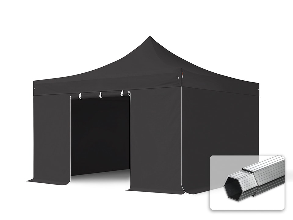 4x4m Aluminium Faltpavillon, inkl. 4 Seitenteile, schwarz - (59080) Image