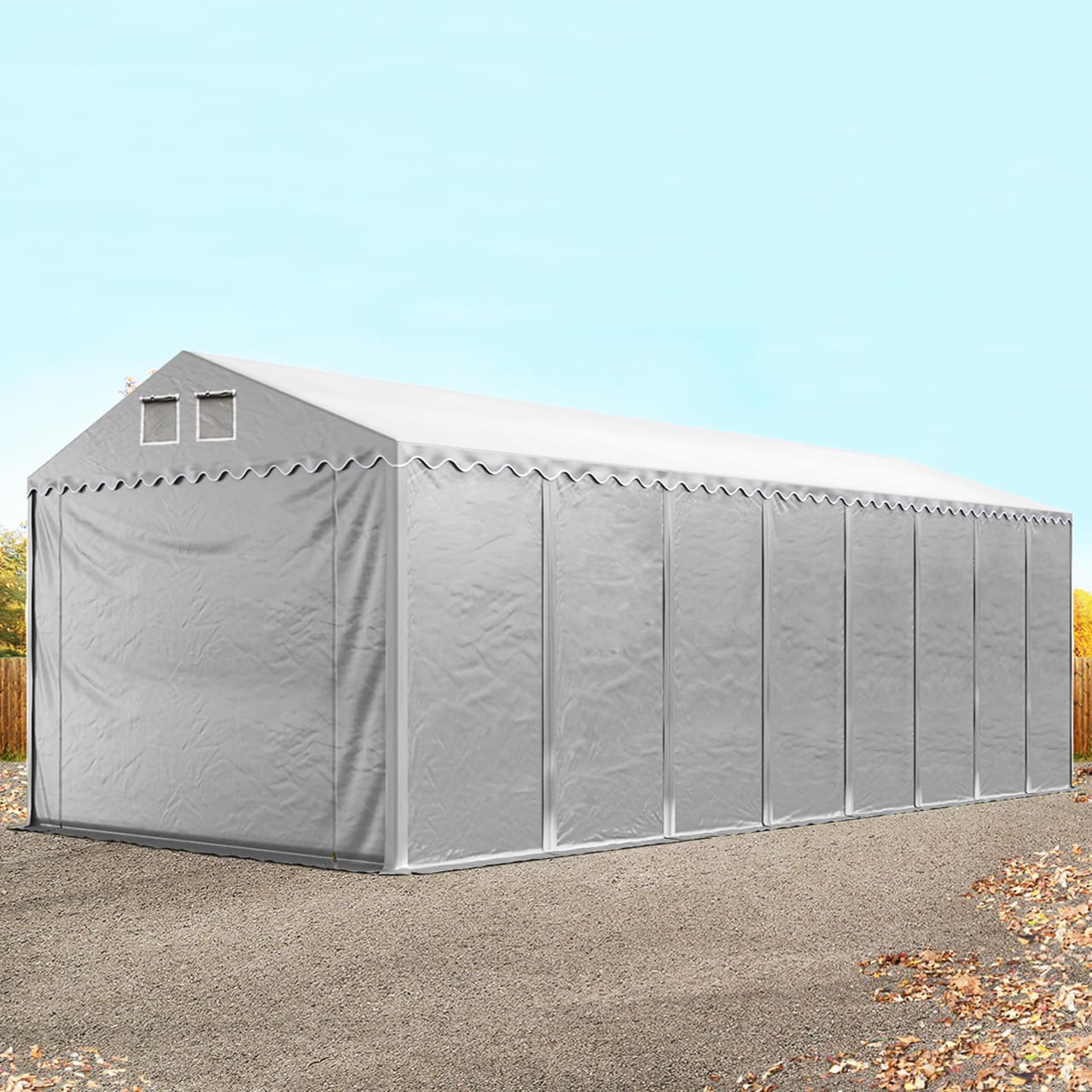 4x16 m Lagerzelt, PVC-Plane, grau, mit Bodenrahmen, mit Statik (Erduntergrund) - (49843) Image