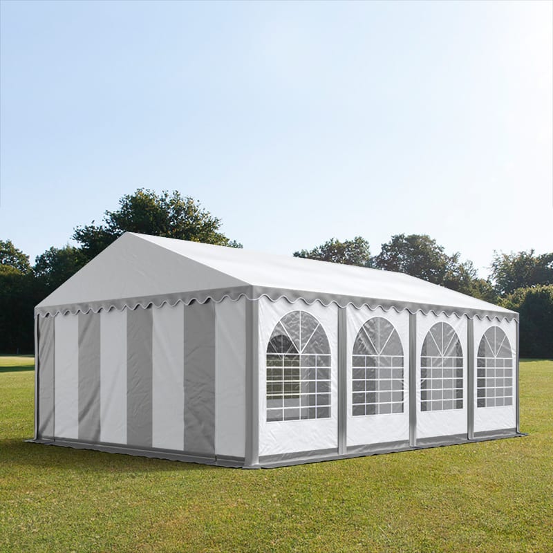 6x8m Partyzelt, PVC-Plane, grau-weiß, mit Bodenrahmen - (8906) Image