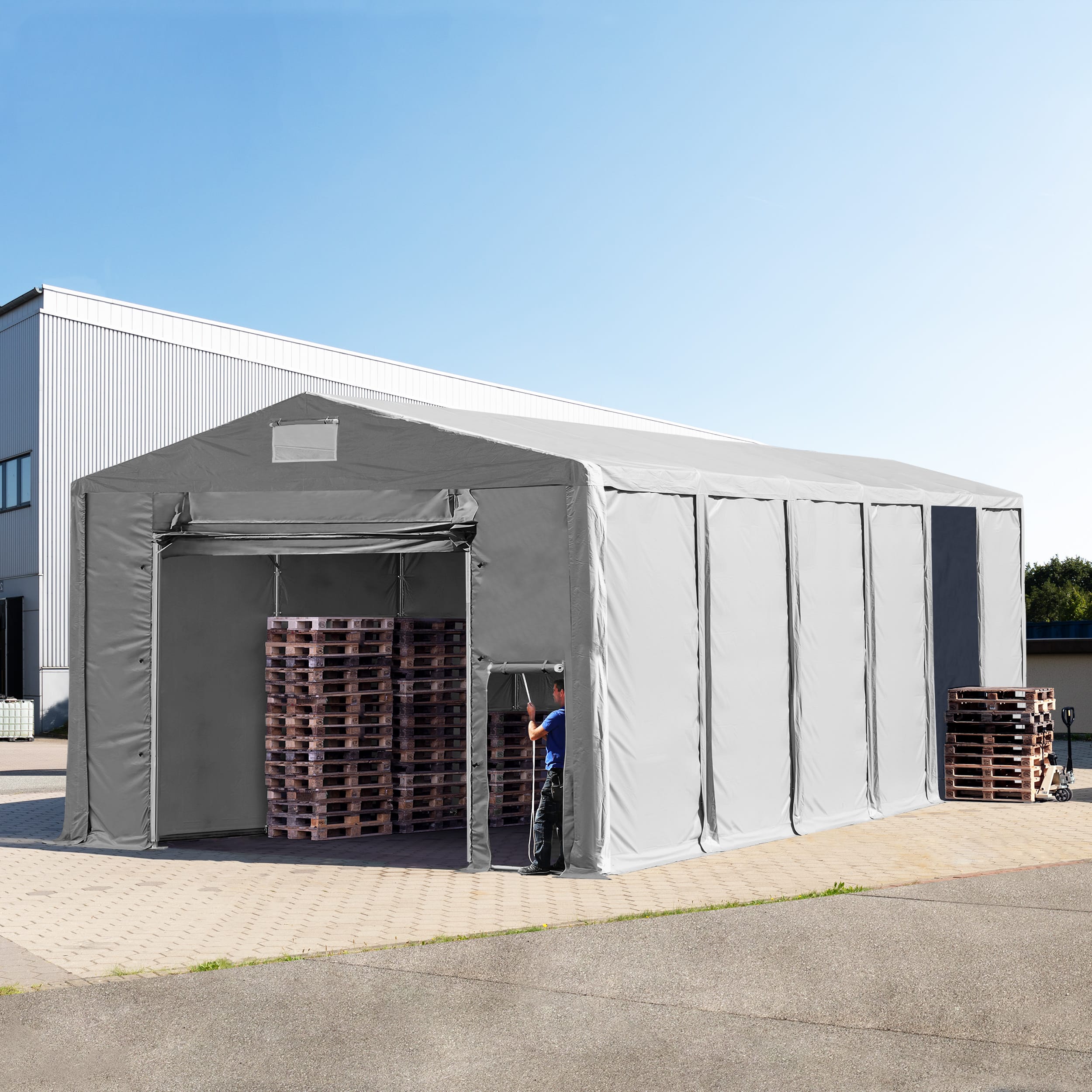 8x12 m Lagerzelt, PVC-Plane, grau, mit Bodenrahmen, mit Statik (Erduntergrund) - (93826) Image