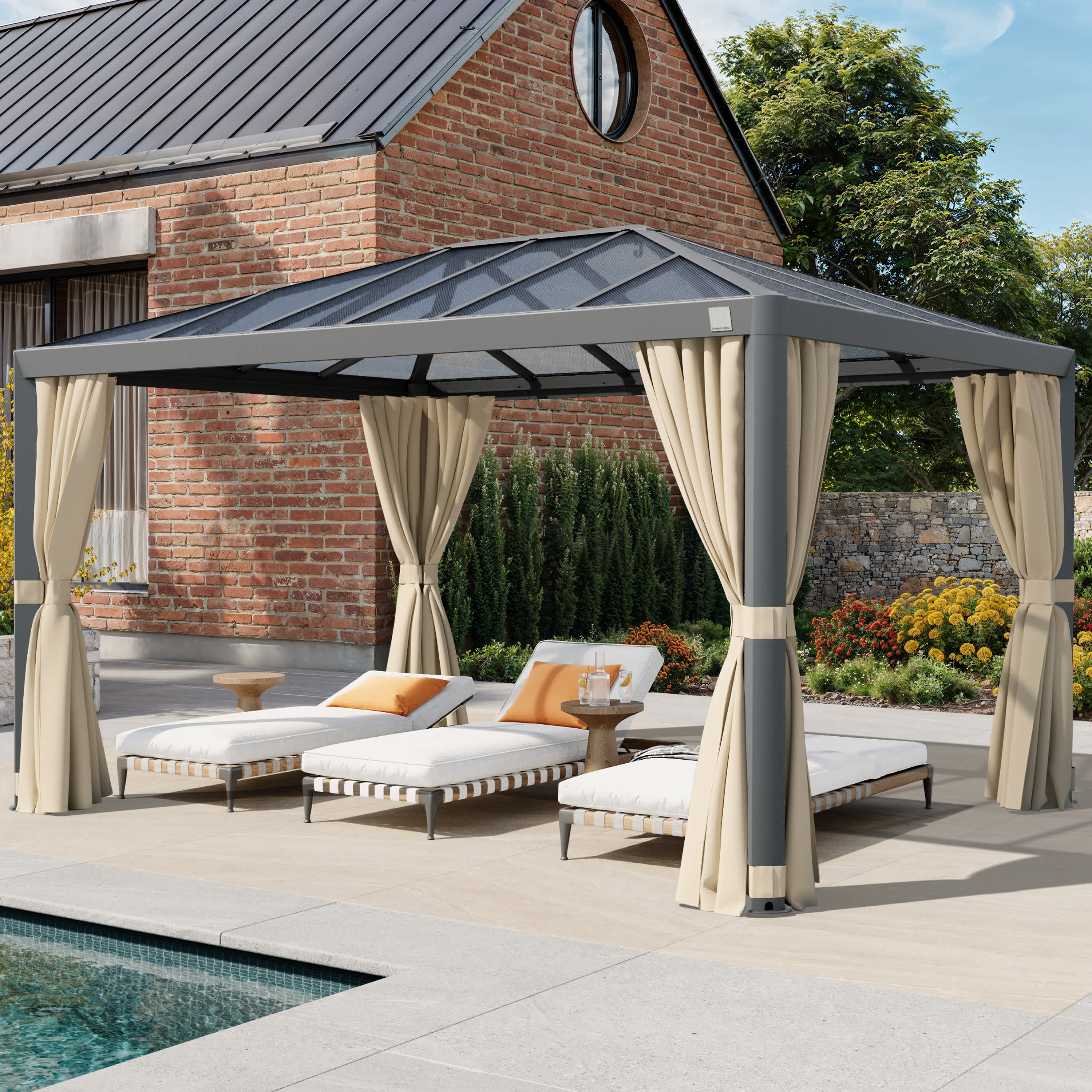 3x4m Hardtop Gartenpavillon, inkl. 4 Seitenteile, champagnerfarben - (300665) Image