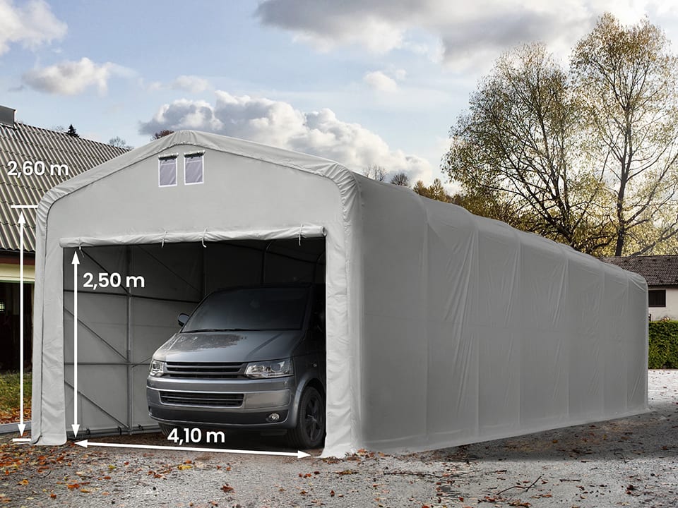 5x16m Zeltgarage, PVC-Plane, grau, mit Statik (Erduntergrund) - (99530) Image
