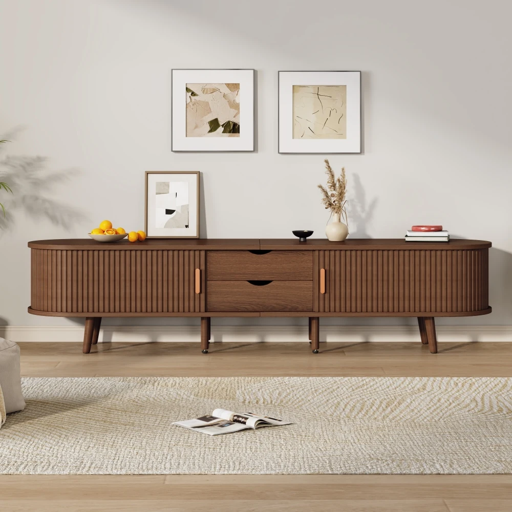 PINGGO TV Stand 70 inch TV Cabinet with 2 Drawers and Sliding Doors 175cm Entertainment Center for Living Room