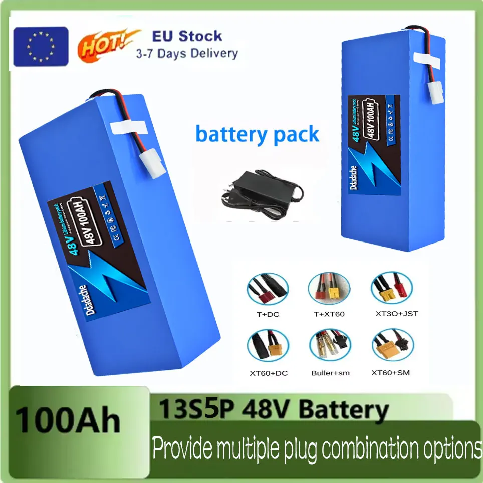 48V 100Ah 18650 Lithium 13S5P Batteriepack mit integriertem intelligentem BMS für 500-1000W Elektromaschinen + Ladegerät Image