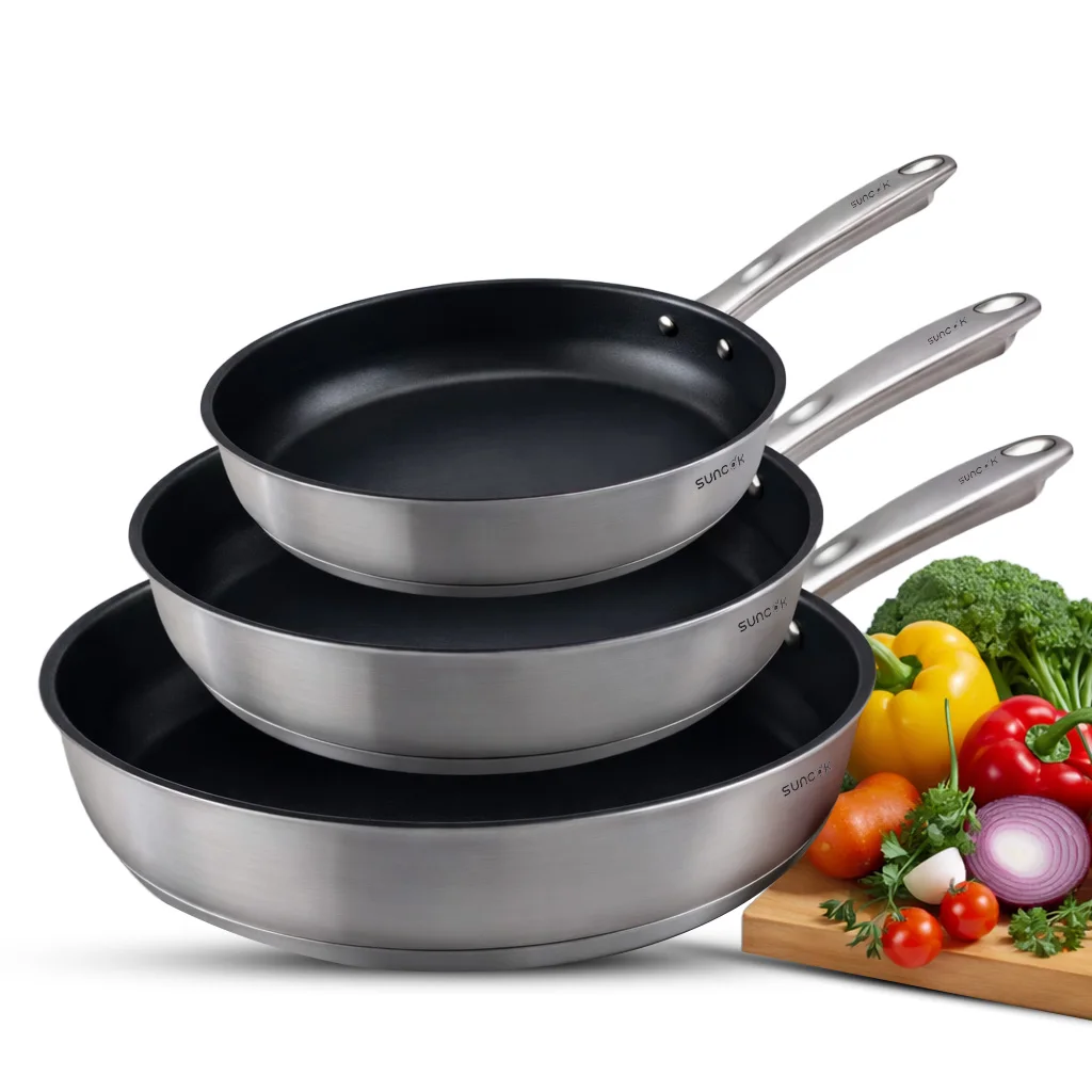SUNCOK Bratpfanne 20/24/28 cm, Pfanne Induktion Antihaftbeschichtung, Edelstahlgriff, Induktionspfanne für alle Herdarten geeignet, backofenfest Image