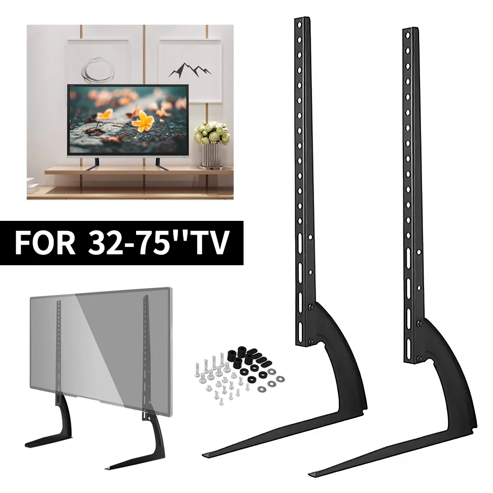 TV-Halterung für 32–75 Zoll TV-Tischplatte, TV-Ständer, höhenverstellbar, universelle Fernseher, Bildschirm-Monitor-Halterung, TV-Füße
