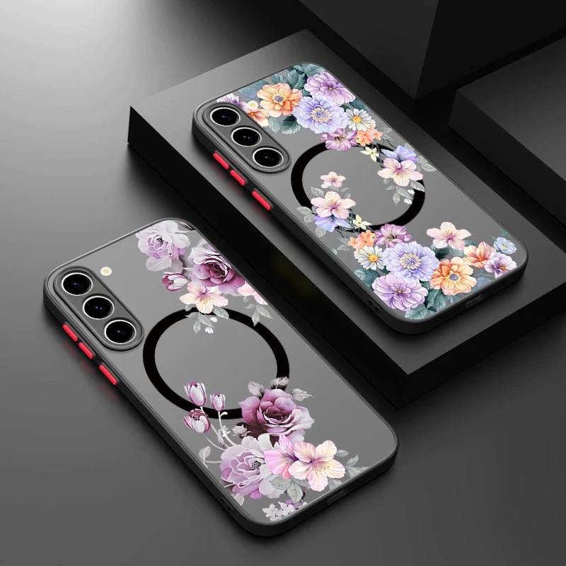 Blumenmuster Magnetische Handyhülle für Samsung Galaxy S26 S25 S24 S23 Ultra S25 S24 FE A17 A37 A56 A55 A36 A16 A54 Acryl-Cover