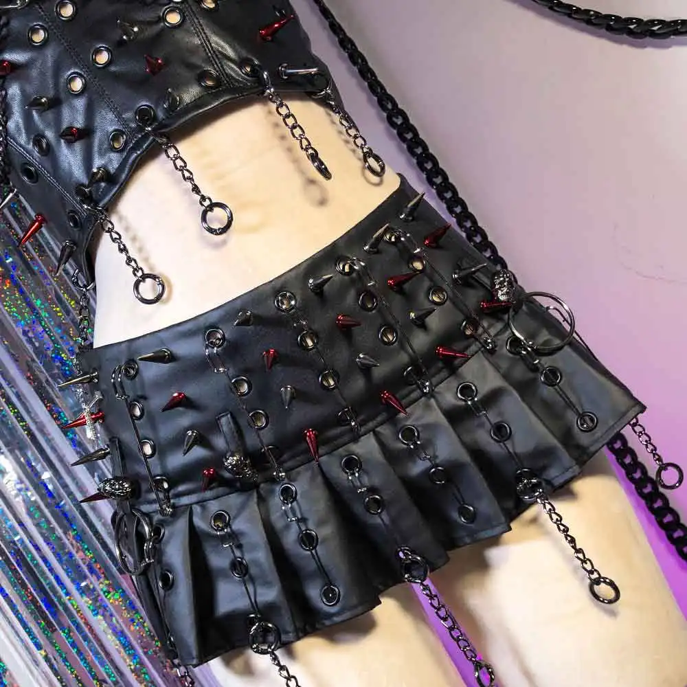 Harajuku 90er Jahre Emo Punk Rock Nieten E-Girls Teen Grunge DIY Gothic Röcke Y2K Veganes Leder Handgemacht Trendy Kawaii Eco Chain