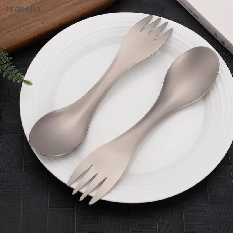    Tragbare Outdoor Camping Picknick Geschirr Löffel Salat Gabel 2 In 1 Titan Gabel Löffel Ultraleicht Kochgeschirr Image