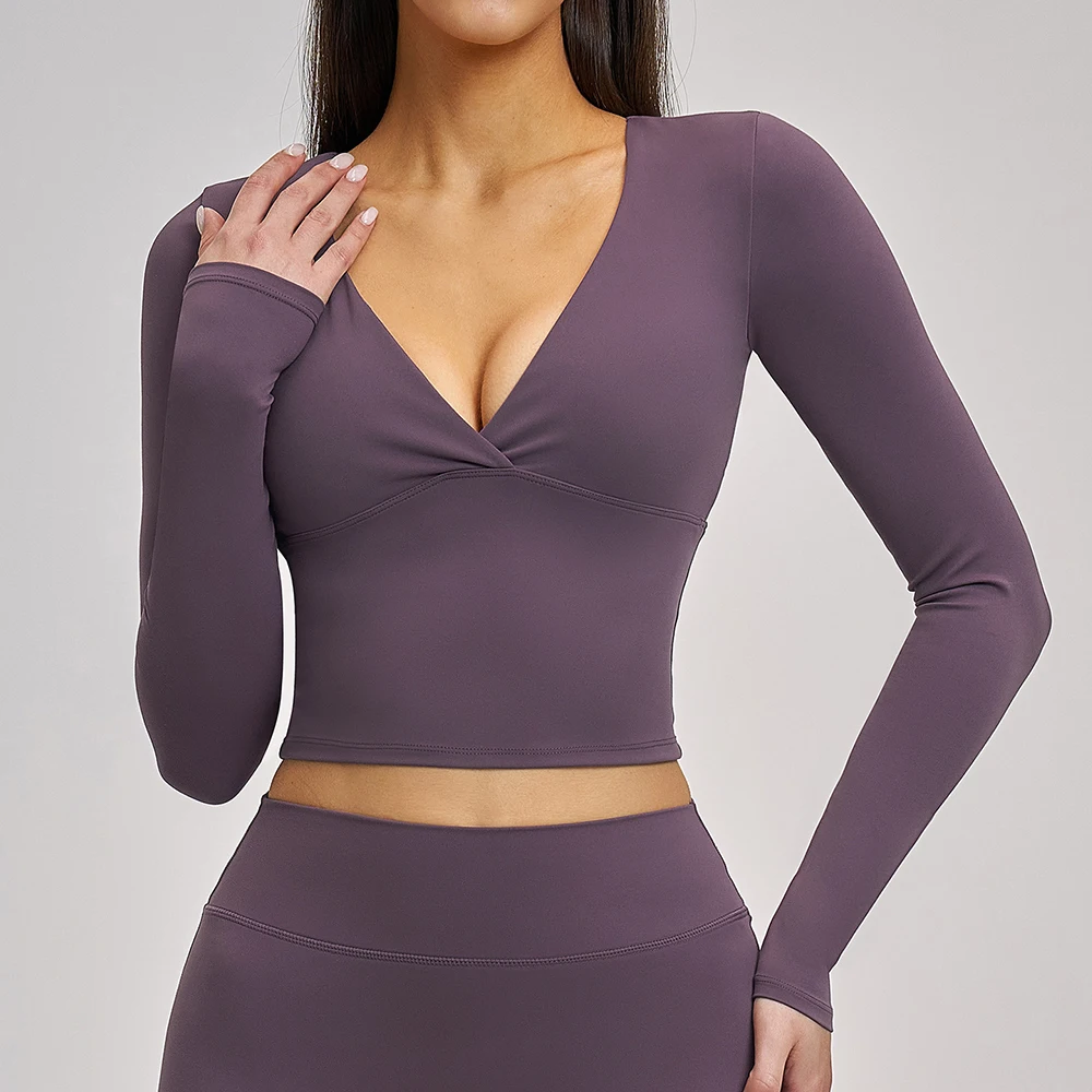 Haut de sport à manches longues JUREN pour femme – Idéal pour le yoga, le gym, le Pilates – T-shirt de sport élastique pour le fitness, le yoga et la course à pied