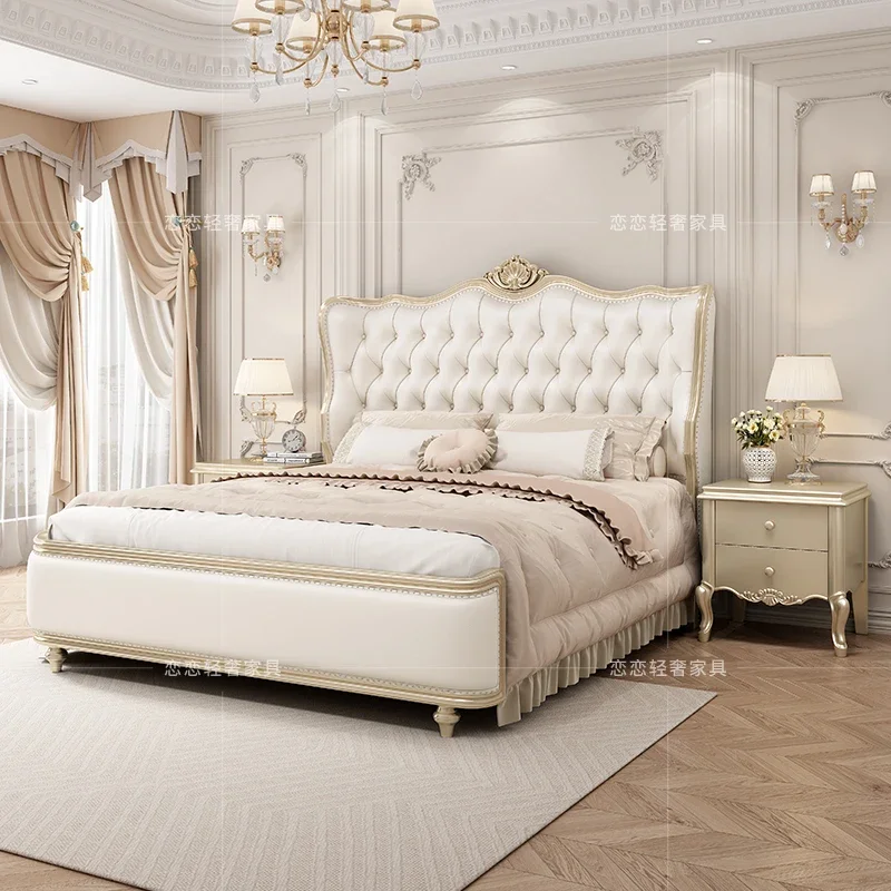 Holzdesign-Massagebett Schlafzimmergestell Luxus-Mädchenbett Europäisches Queen-Size Modernes Sicheres Einfaches Letto Matrimoniale Wohnmöbel Image