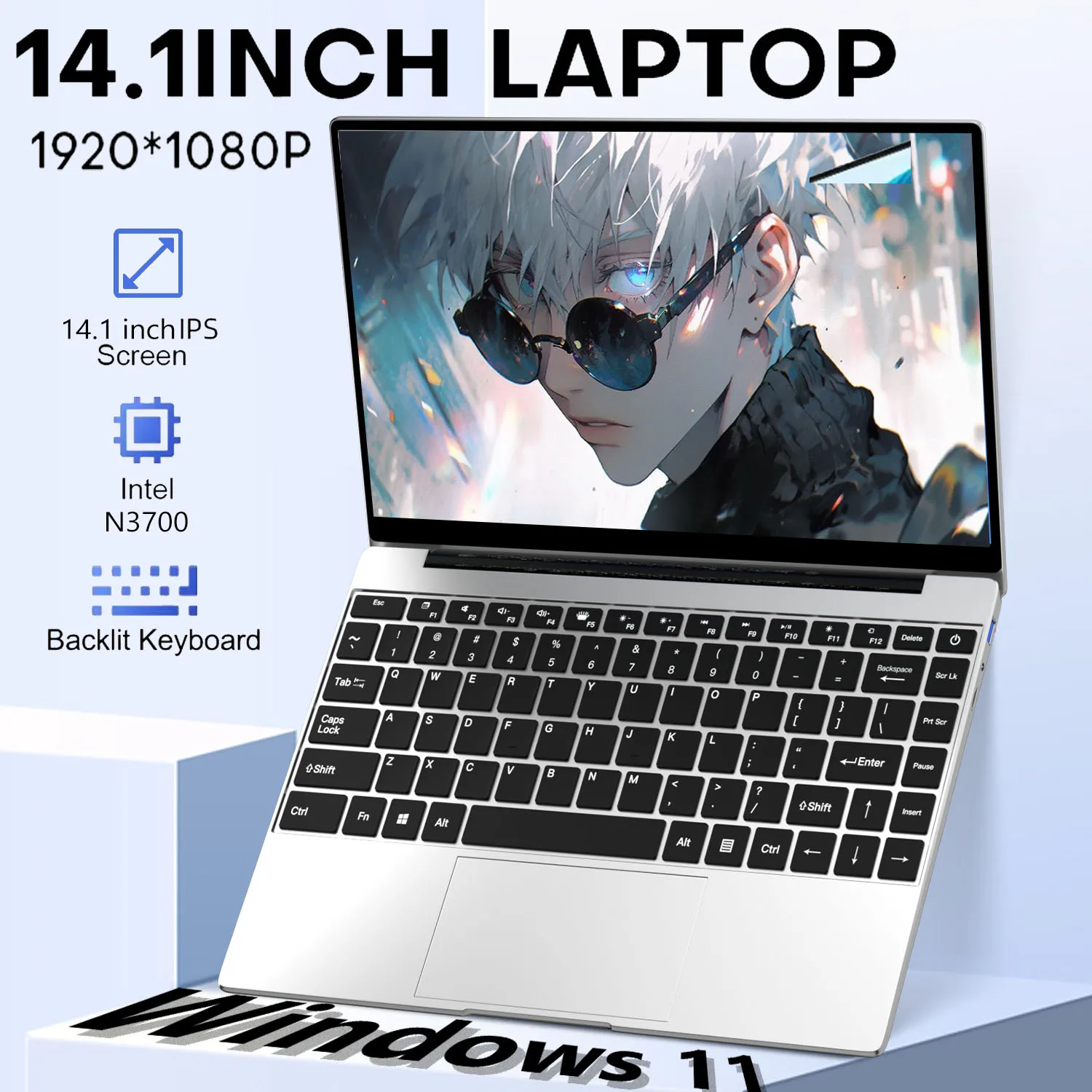 LENO 14,1" Ultra Slim Laptop 16 GB RAM 128 GB SSD Windows 11 Intel N3700 Notebook Gamer 1920*1080 Display Büro Studie Computer PC Image