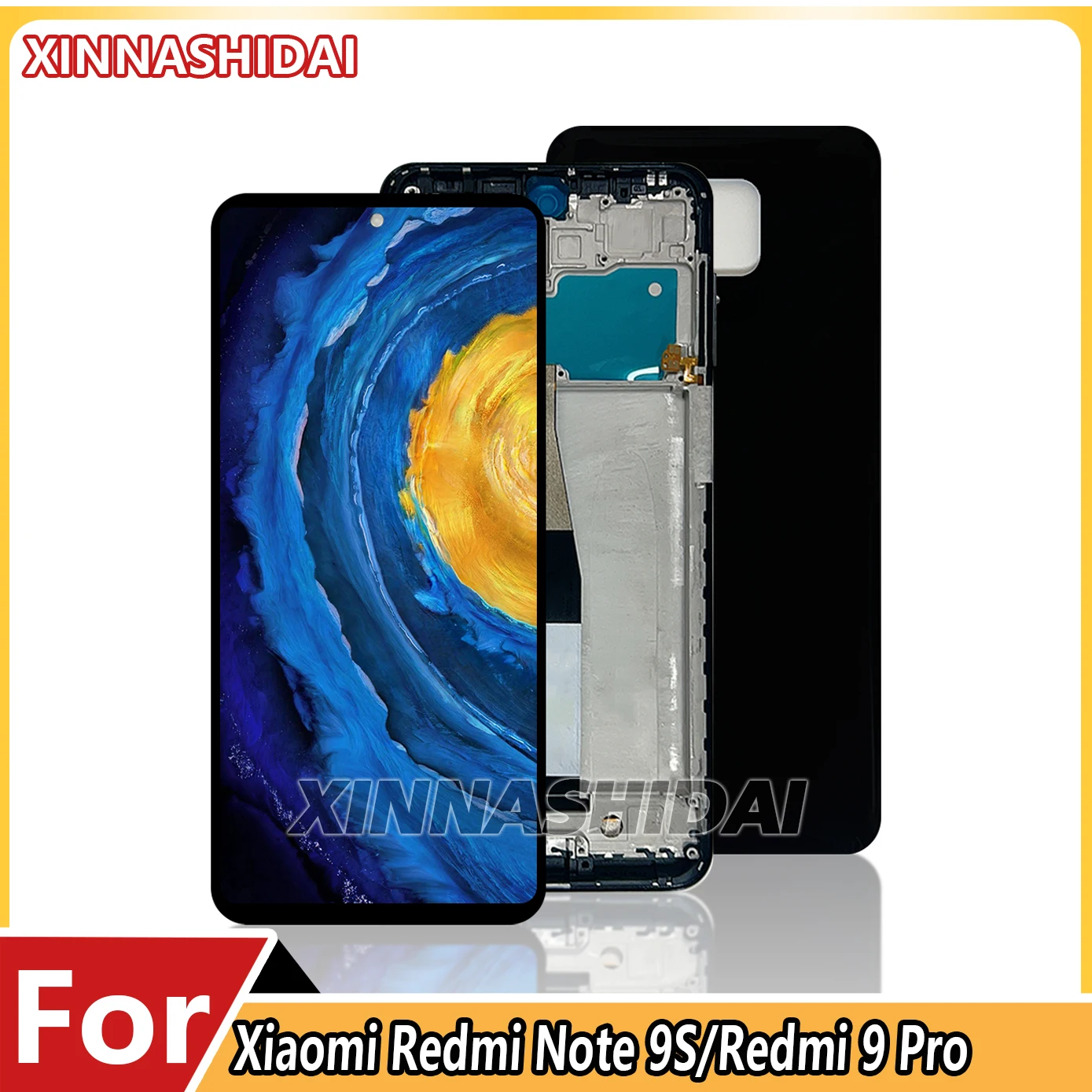 Hochwertige Ersatzteile für Xiaomi Redmi Note 9S-Redmi 9 Pro M2003J6B2G Pro LCD-Display, Touchscreen, Rahmen, Akkuabdeckung, Gehäuse. Image