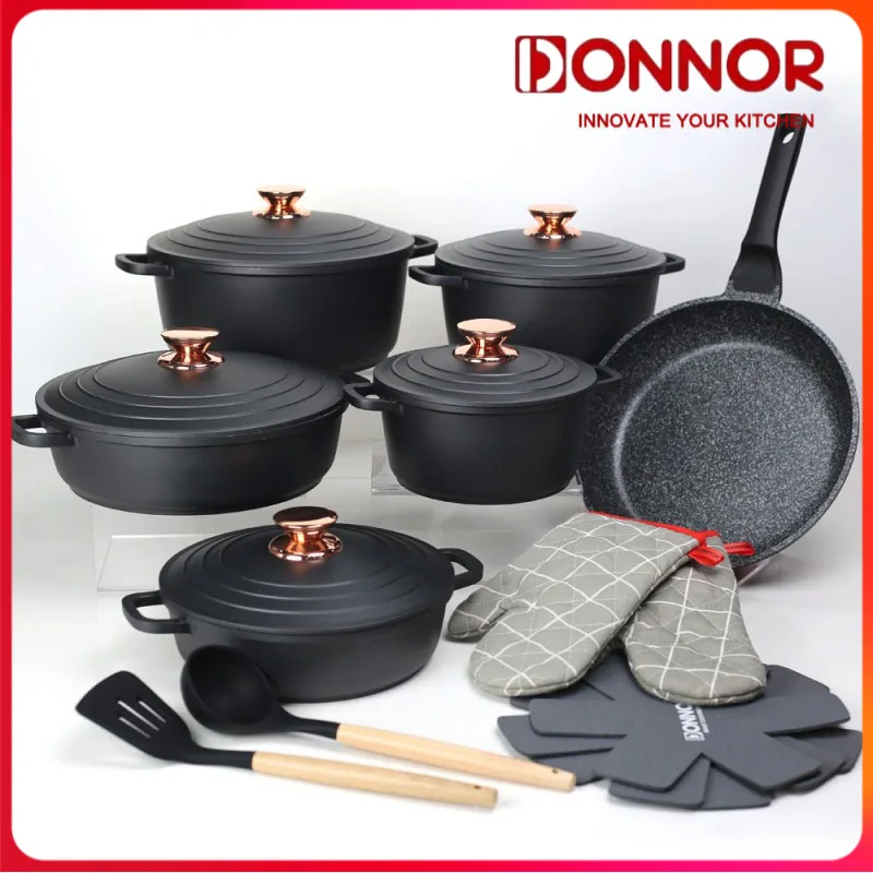 DONNOR Antihaft-Suppentopf-Set, Eintopf, Aluminiumguss, Emaille, Antihaft-Granit-Set, Topf, Bratpfanne, Herd, universelles Kochgeschirr-Set Image
