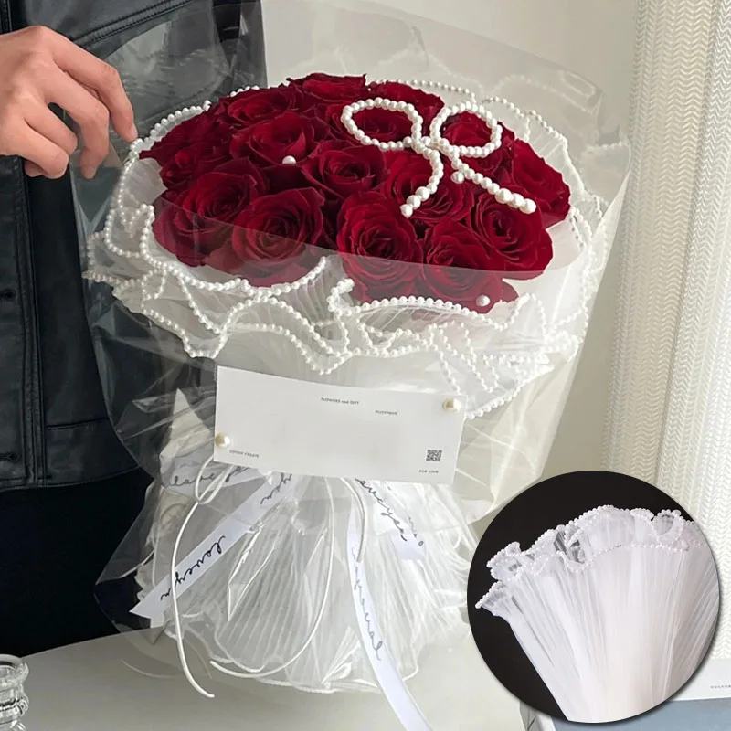 5 Yards Blumenstraußverpackung Perlenwellengarn Rose Floristenverpackung Spitze Mesh Florist Handgefertigter Blumenstrauß Geschenkverpackung Versorgung Dekor Image