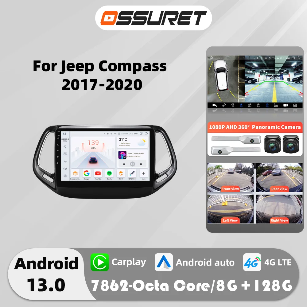 Android Auto Intelligente Systeme für Jeep Compass 2017-2020 Carplay Android Auto Multimedia-Player Autoradio GPS 360 Cam Bildschirm Image